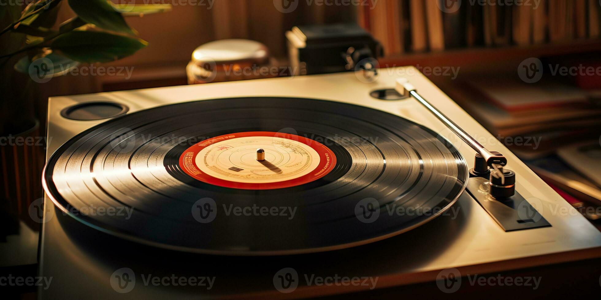 ai généré. ai génératif. rétro ancien antique du son la musique l'audio vinyle joueur record boîte à confortable maison. graphique art photo