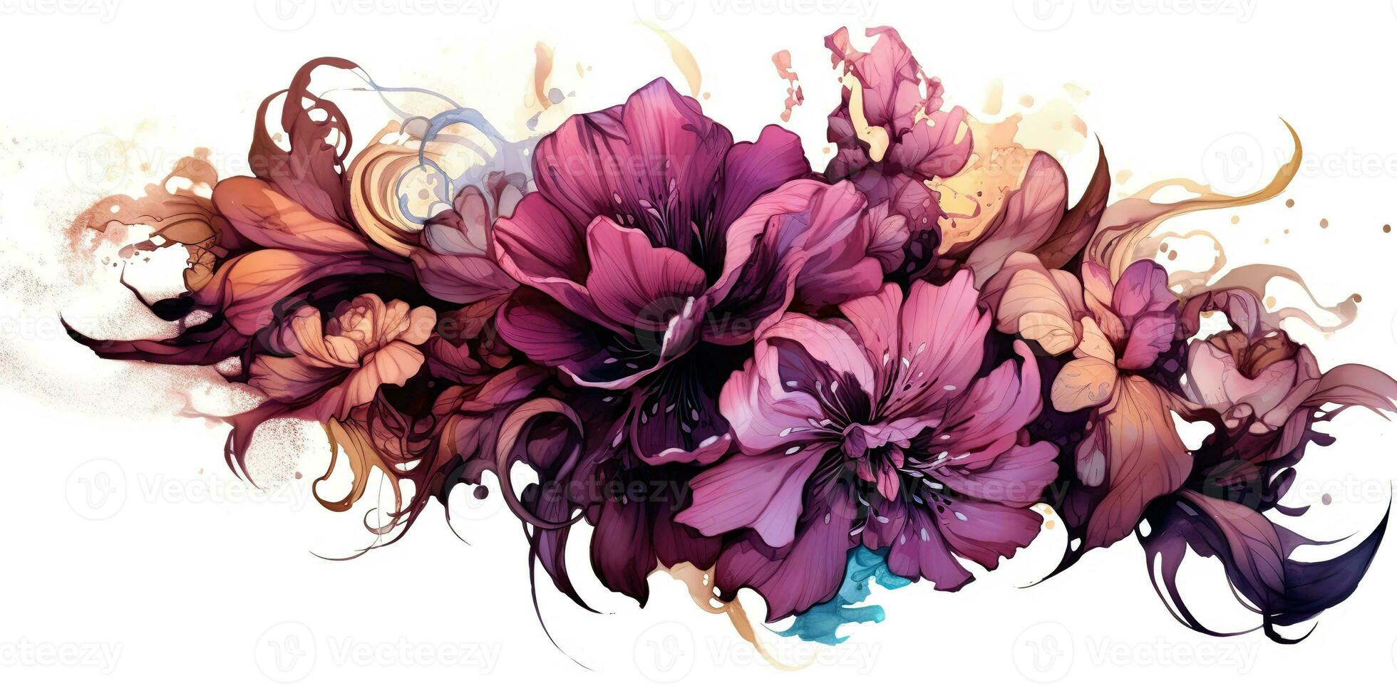 ai généré. ai génératif. magnifique décoratif fleur Floraison botanique floral rose violet fleurs aquarelle sur blanc Contexte toile. graphique art photo