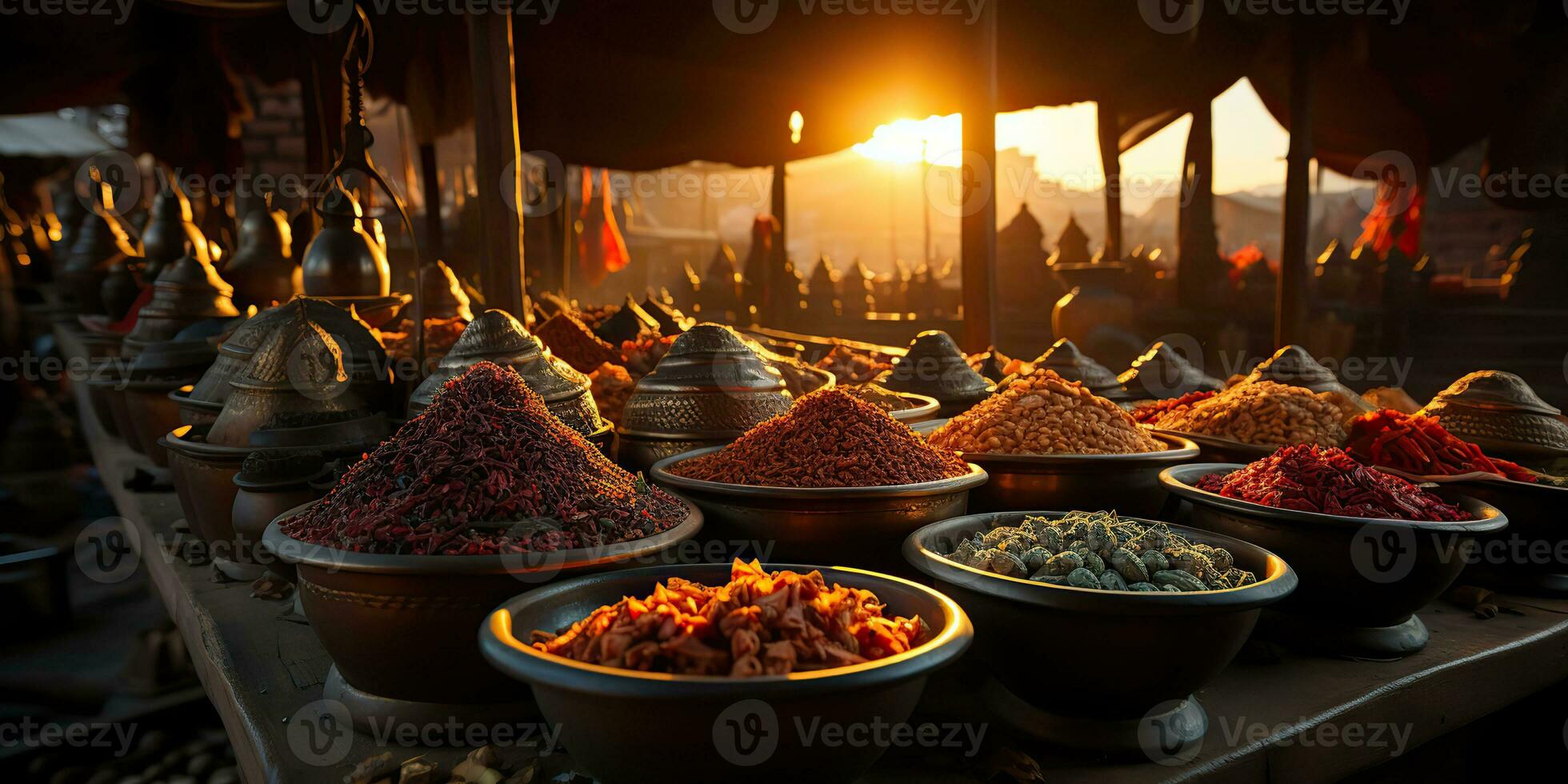 ai généré. ai génératif. traditionnel arabe Indien asiatique Maroc pimenter produits à journée national marché boutique magasin bazar. en bonne santé biologique produit. graphique art photo