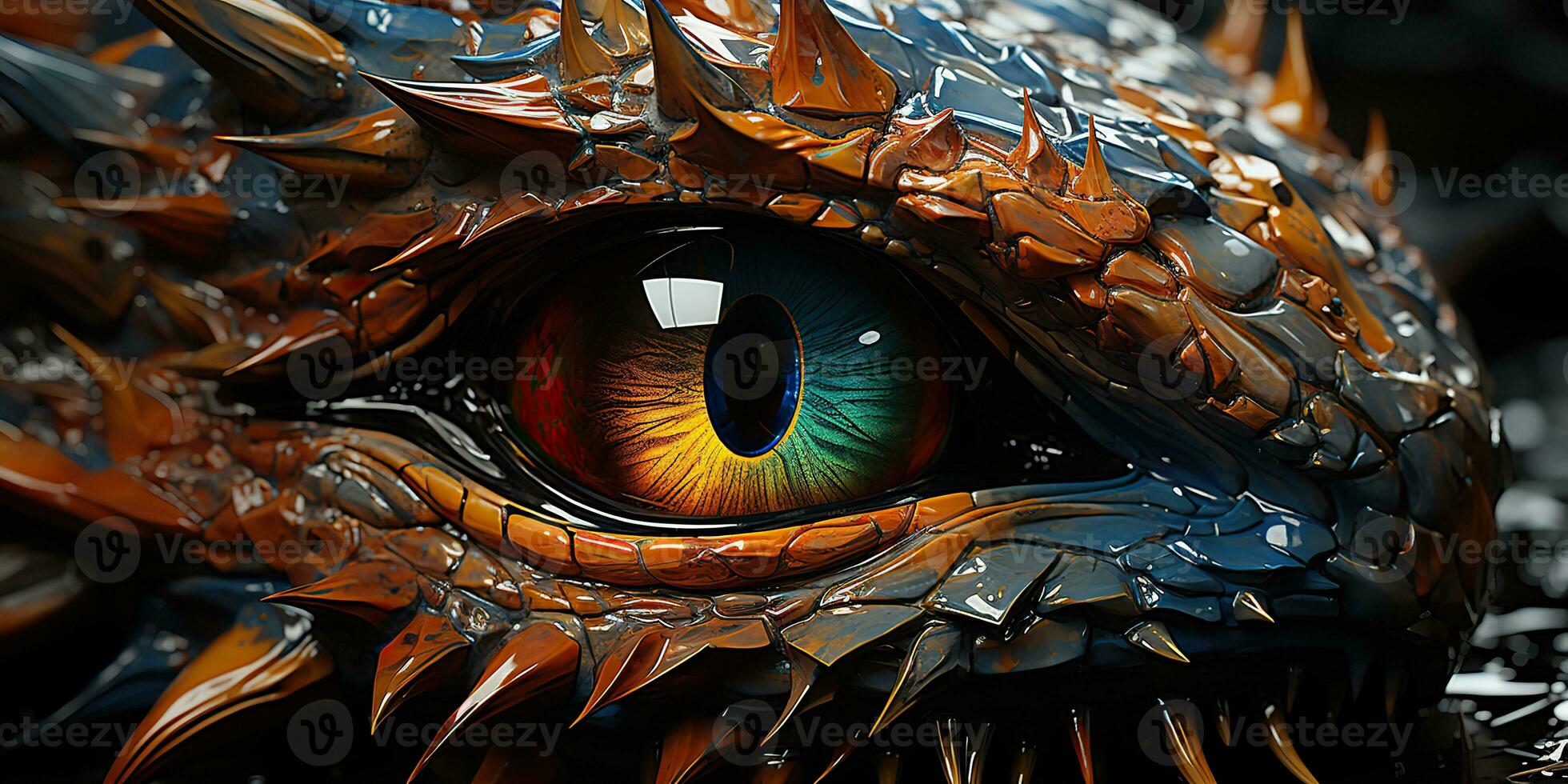 ai généré. ai génératif. mythe fantaisie dragon œil. macro proche en haut illustration décoration graphique art. graphique art photo