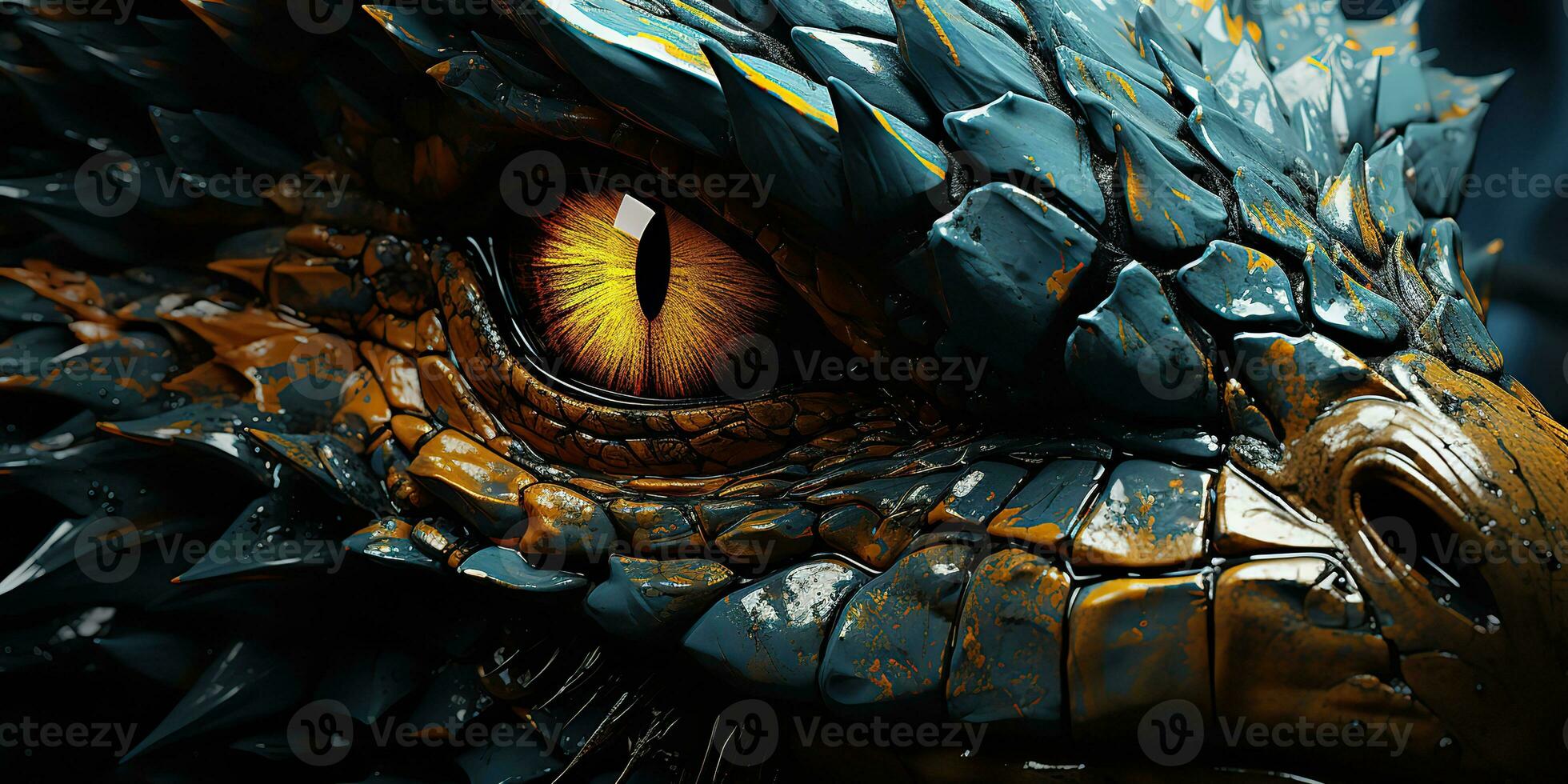 ai généré. ai génératif. mythe fantaisie dragon œil. macro proche en haut illustration décoration graphique art. graphique art photo