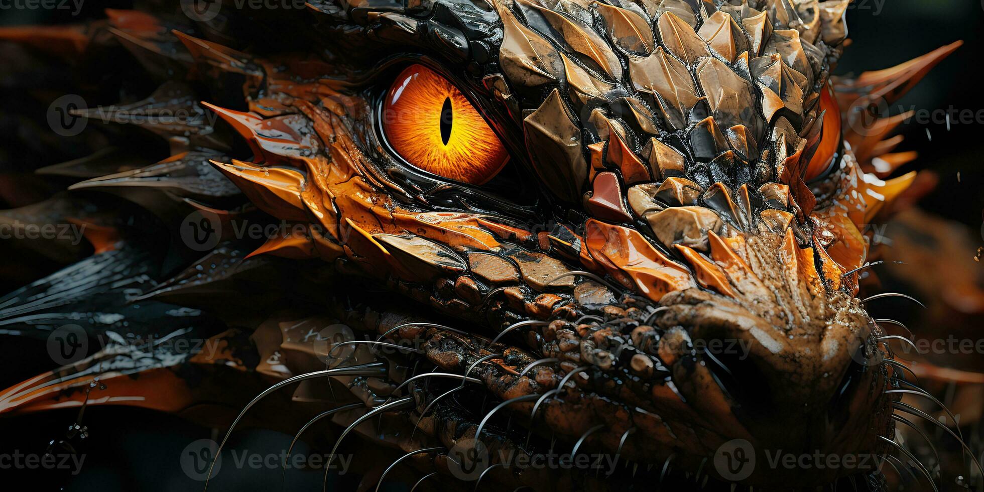 ai généré. ai génératif. mythe fantaisie dragon œil. macro proche en haut illustration décoration graphique art. graphique art photo