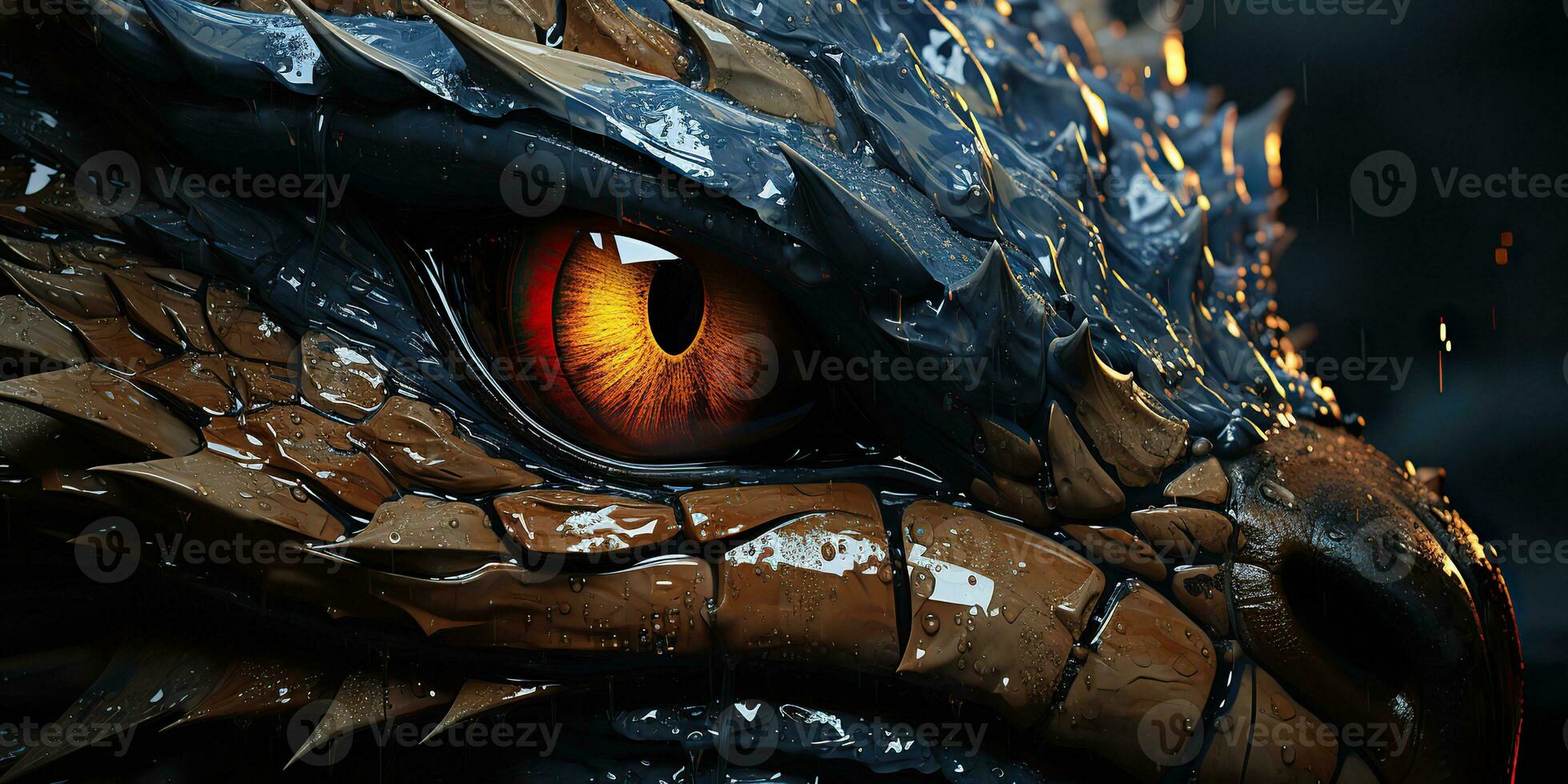 ai généré. ai génératif. mythe fantaisie dragon œil. macro proche en haut illustration décoration graphique art. graphique art photo