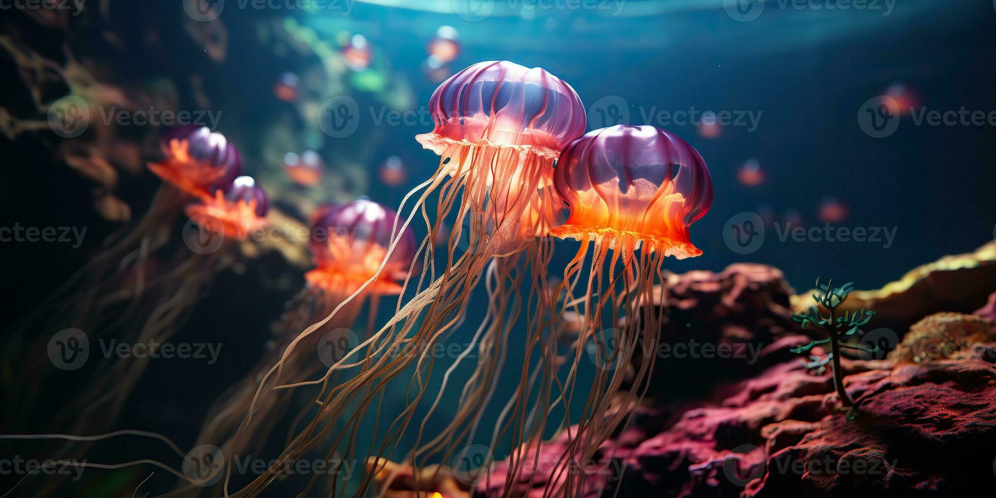 ai généré. ai génératif. rouge méduse sous-marin faune mer océan aquarium vie. graphique art photo