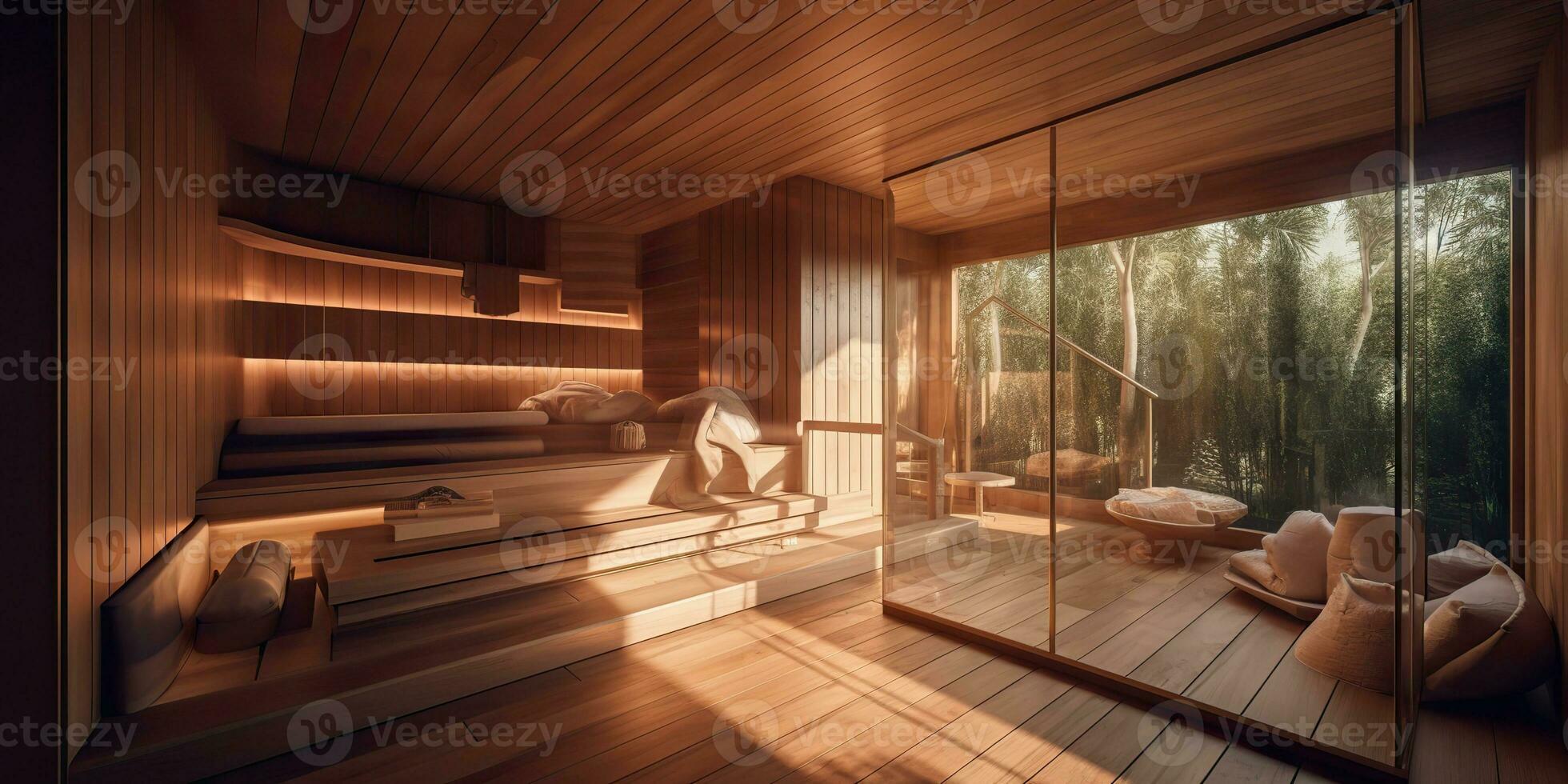 ai généré. ai génératif. Accueil Hôtel luxe en bois sauan. intérieur intérieur conception se détendre spa décoration bien-être se soucier santé. graphique art photo