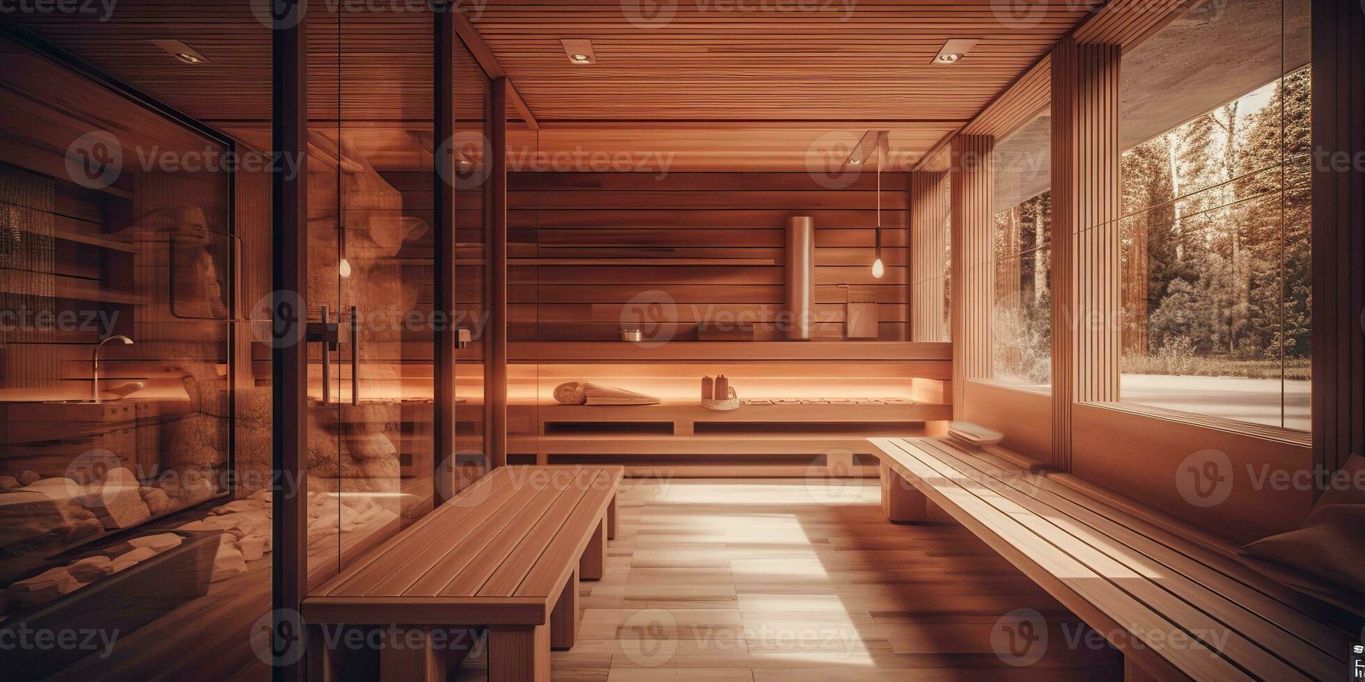 ai généré. ai génératif. Accueil Hôtel luxe en bois sauan. intérieur intérieur conception se détendre spa décoration bien-être se soucier santé. graphique art photo