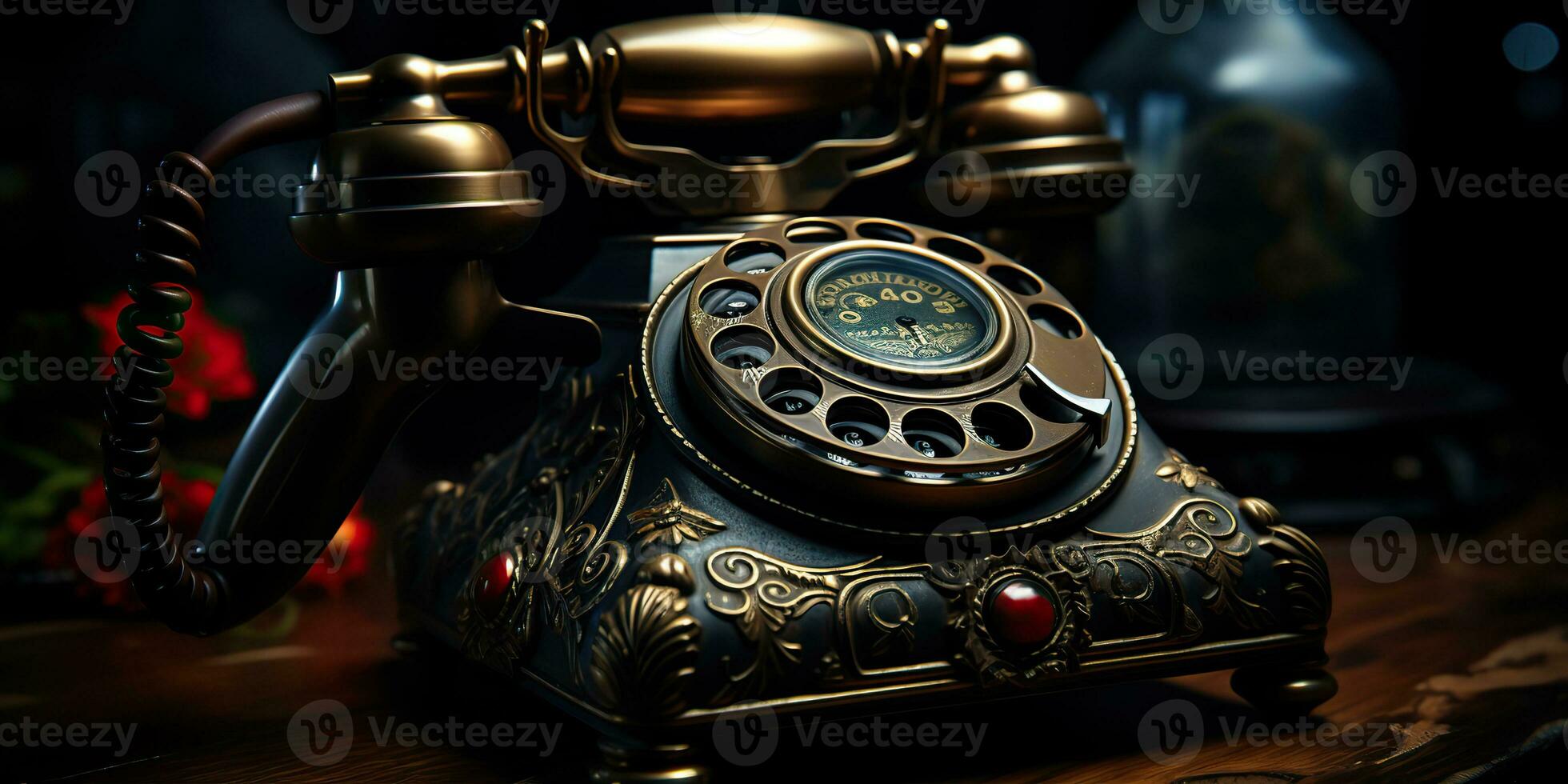 ai généré. ai génératif. classique rétro ancien antique Téléphone parler téléphone sur en bois tableau. graphique art photo