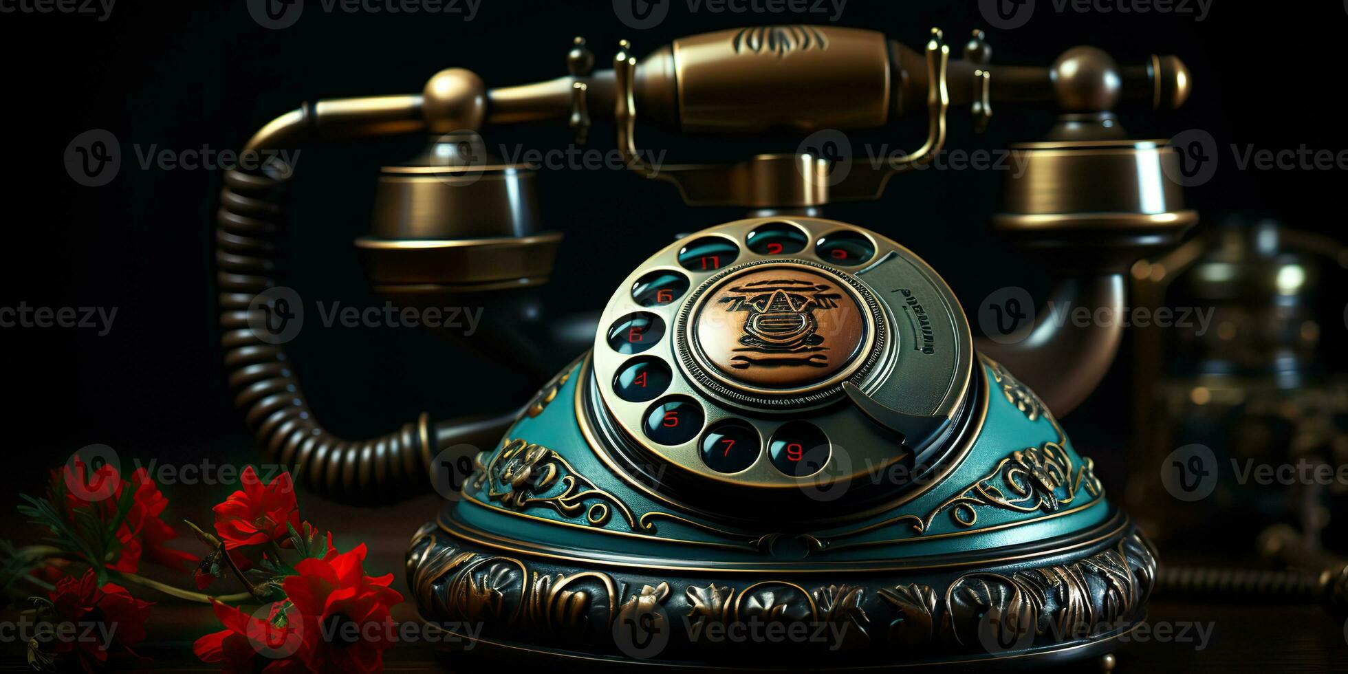 ai généré. ai génératif. classique rétro ancien antique Téléphone parler téléphone sur en bois tableau. graphique art photo