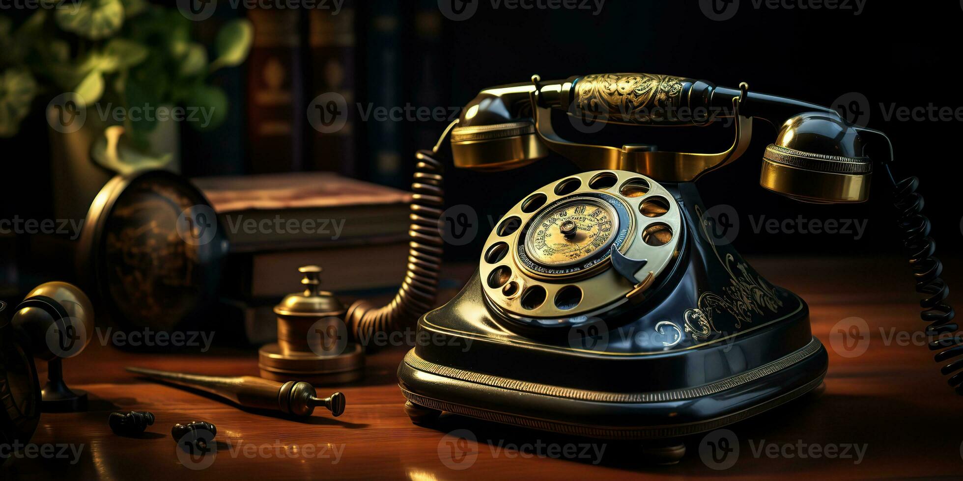 ai généré. ai génératif. classique rétro ancien antique Téléphone parler téléphone sur en bois tableau. graphique art photo