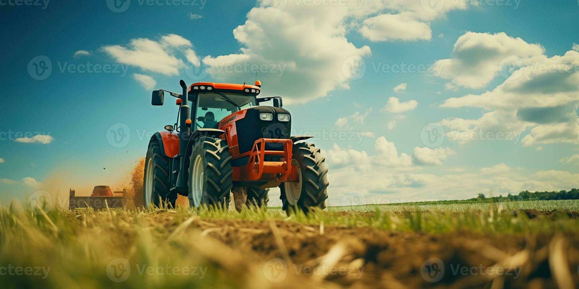 ai généré. ai génératif. tracteur combiner machine récolte champ agriculture. la nature Extérieur Prairie paysage machine industrie. graphique art photo