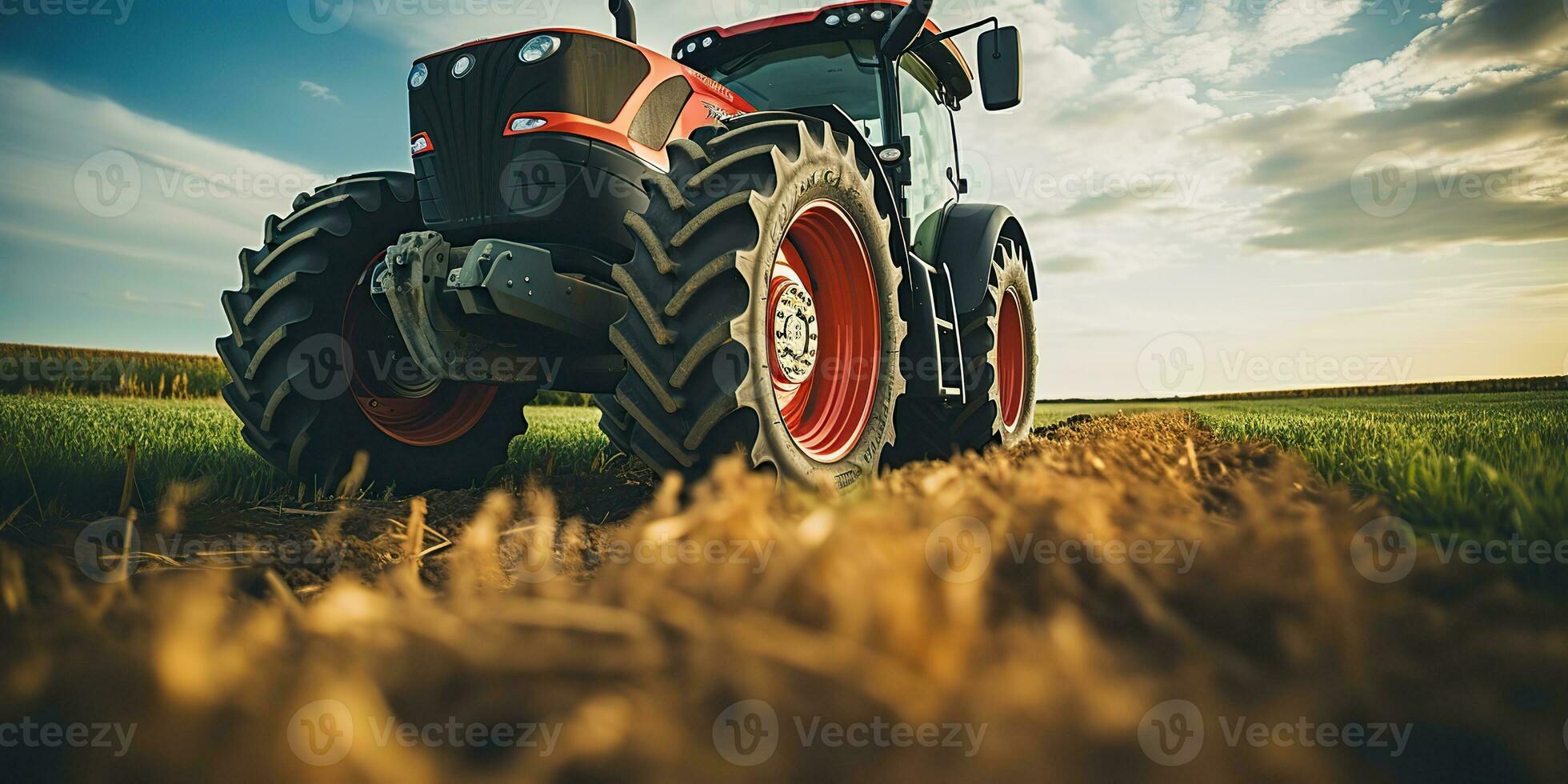 ai généré. ai génératif. tracteur combiner machine récolte champ agriculture. la nature Extérieur Prairie paysage machine industrie. graphique art photo