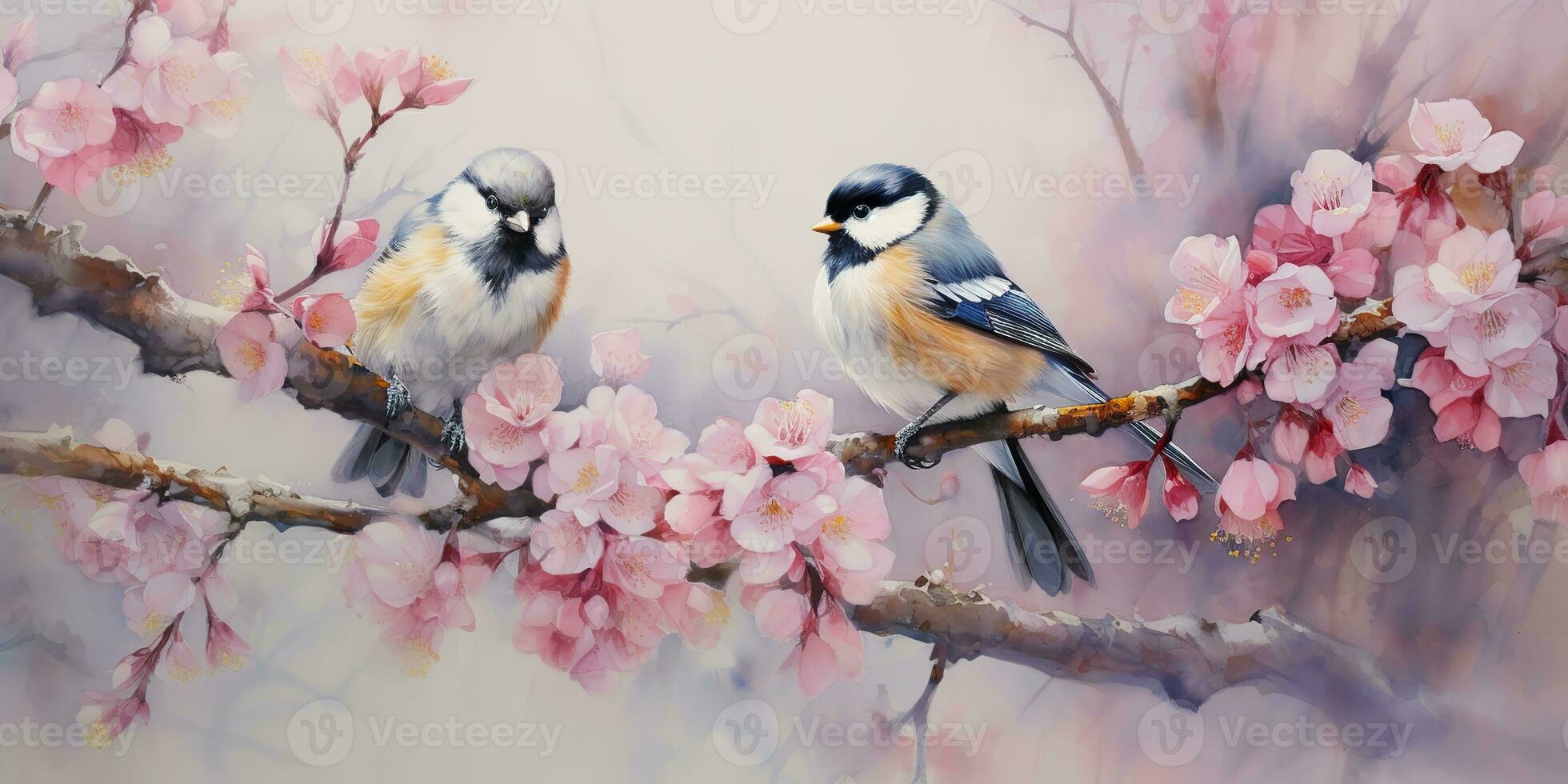 ai généré. ai génératif. romantique magnifique oiseau séance sur branche arbre. pétrole peindre dessiner aquarelle la nature Contexte. graphique art photo