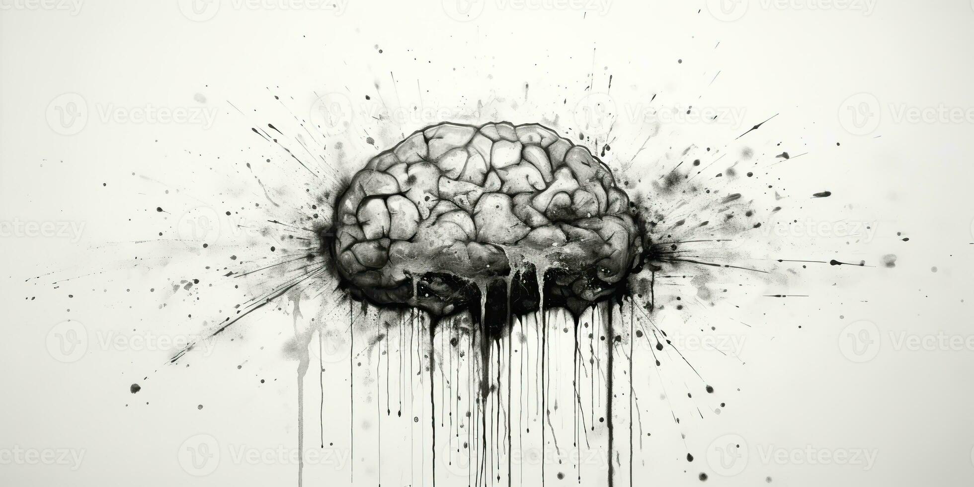 ai généré. ai génératif. Humain cerveau esprit organe encre esquisser graffiti rue mur art. graphique art photo