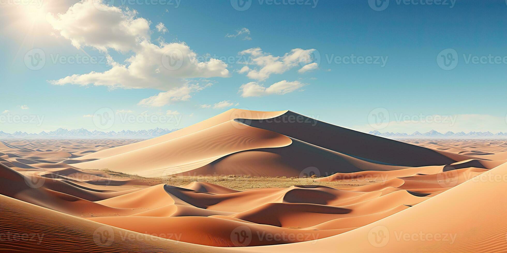 ai généré. ai génératif. ensoleillé Orange Jaune le sable dunes désert paysage Contexte. aventure vacances Voyage mode de vie. graphique art photo