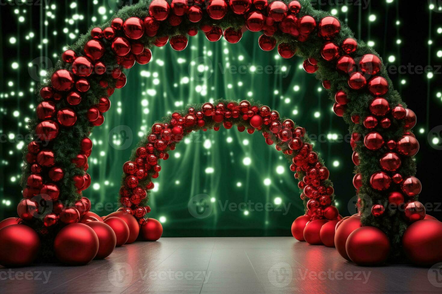 cambre fabriqué de Noël arbre des balles avec décor. rouge Noël décorations. ai généré photo