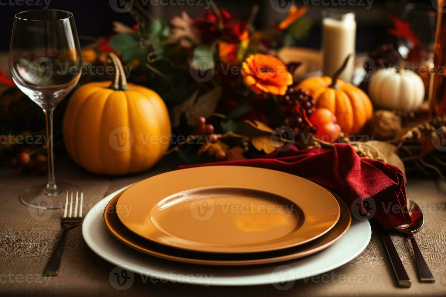 tomber table réglage pour fête action de grâces ou faire des amis jour, famille faire la fête. ai généré photo