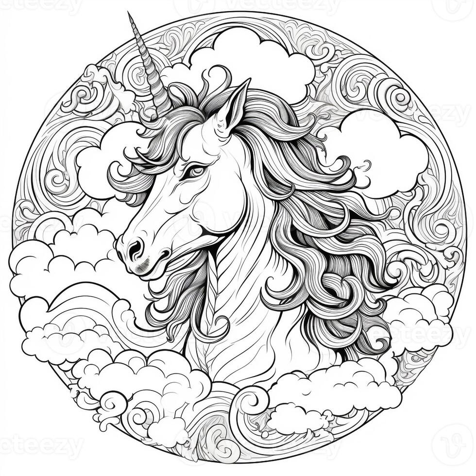 Licorne coloration page - ligne art style photo