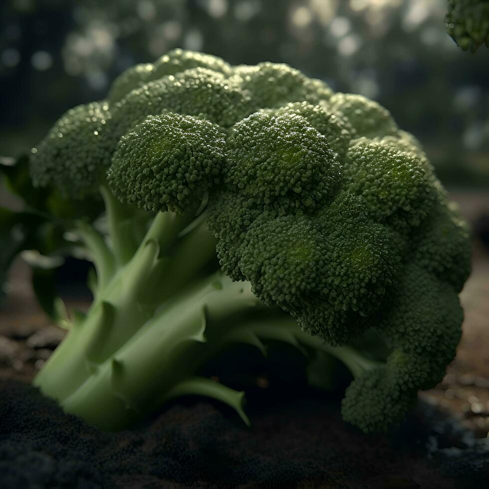 brocoli dans le jardin. proche en haut. sélectif se concentrer. photo