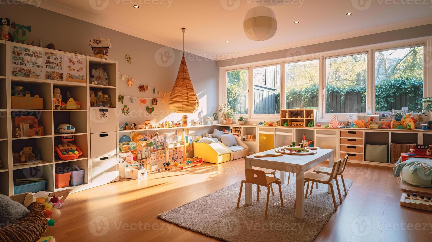 le salle de jeux de une magnifique brillant moderne style maison. ai généré. photo