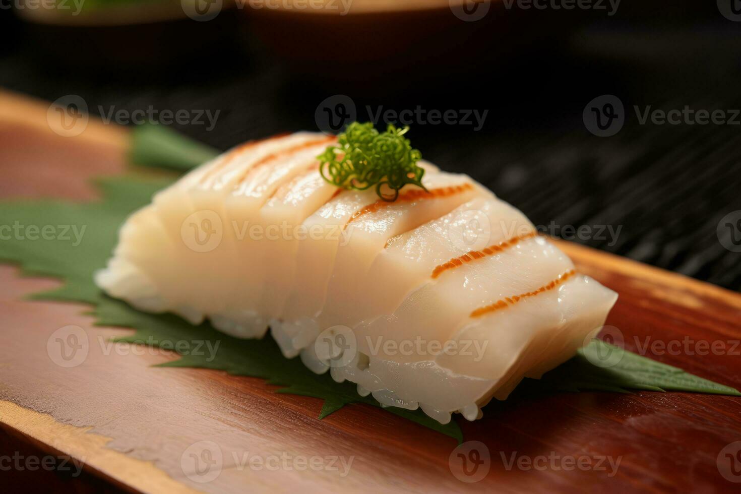 fermer Haut vue de Ingrédients engawa nigiris, Japonais aliments. ai généré. photo