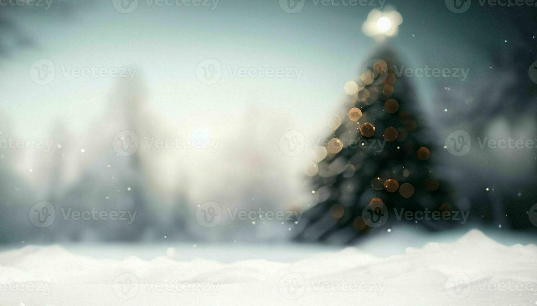 ai généré, Noël Contexte avec Noël arbre, cheminée et chute neige. flou Contexte photo