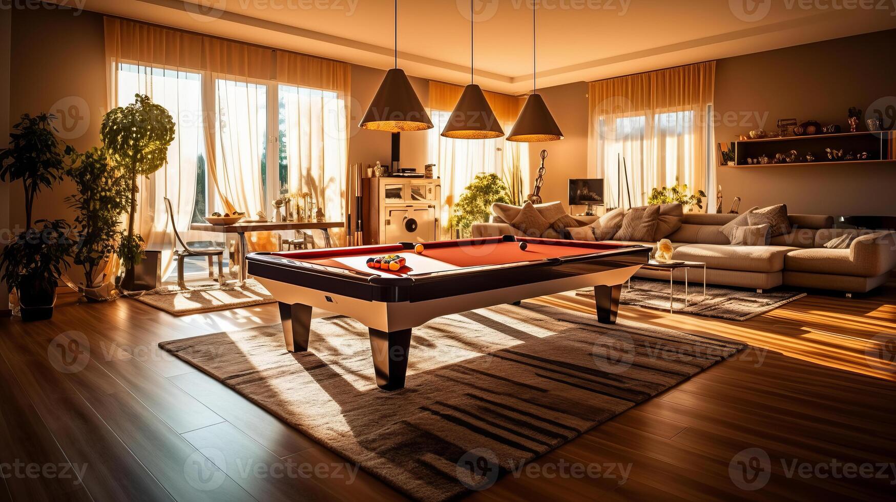 le billard pièce de une magnifique brillant moderne style maison. ai généré. photo