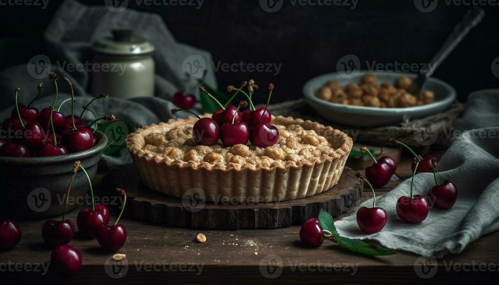 fait maison rustique baie Tarte sur en bois tableau, une sucré indulgence généré par ai photo