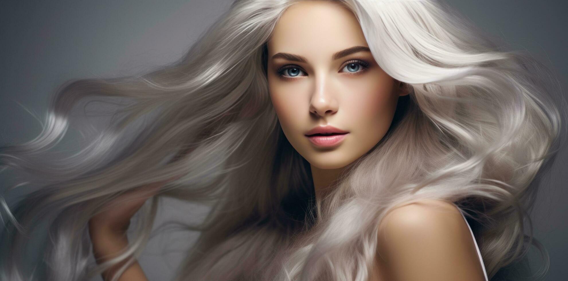 magnifique femme avec longue blanc cheveux photo