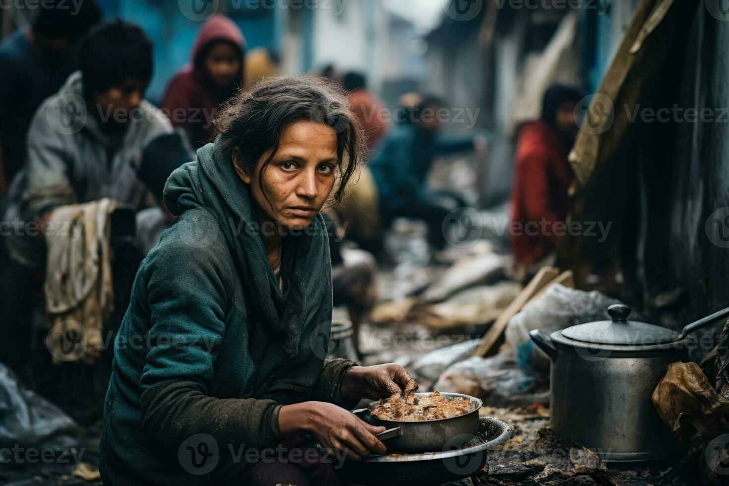 faim femme sur le taudis district photo