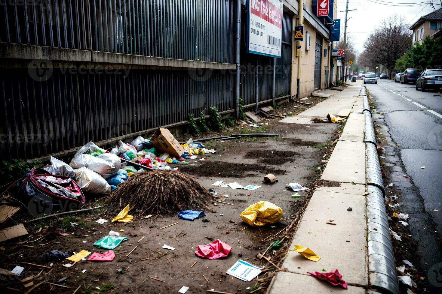 réaliste photo de ordures des ordures diffusion sur le rue, ai génératif
