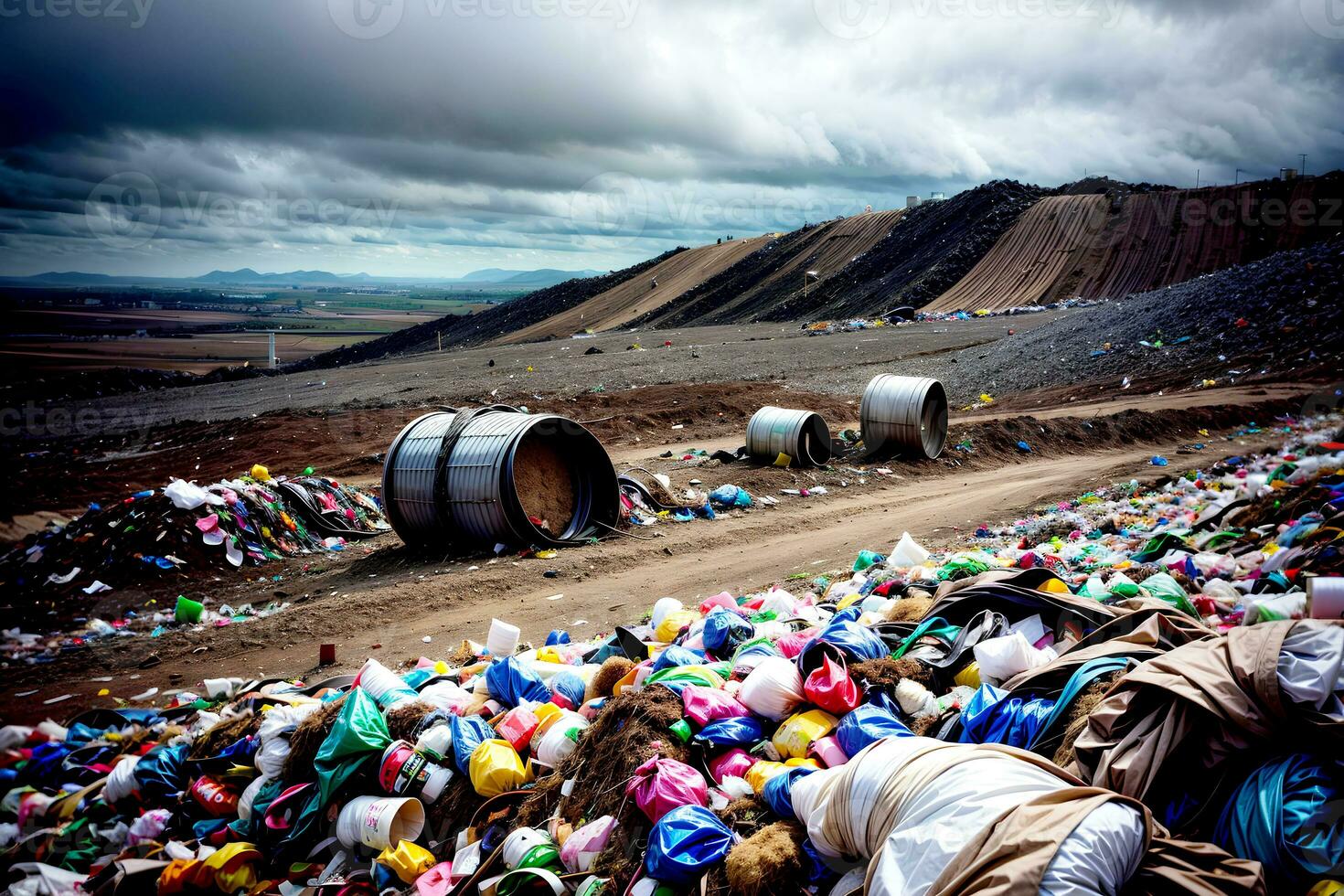 réaliste photo paysage de ordures des ordures décharge, ai génératif