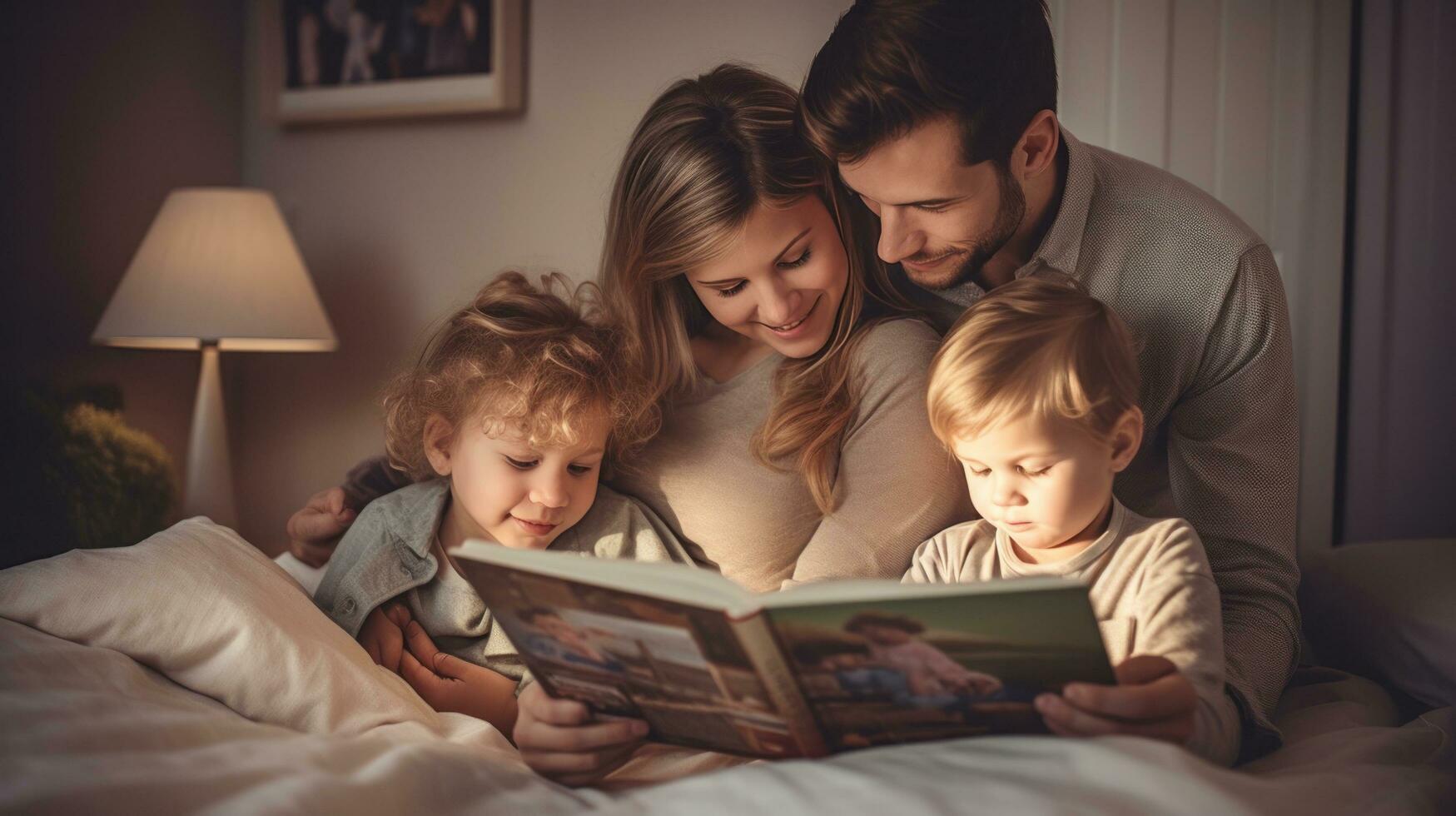 content famille en train de lire ensemble photo