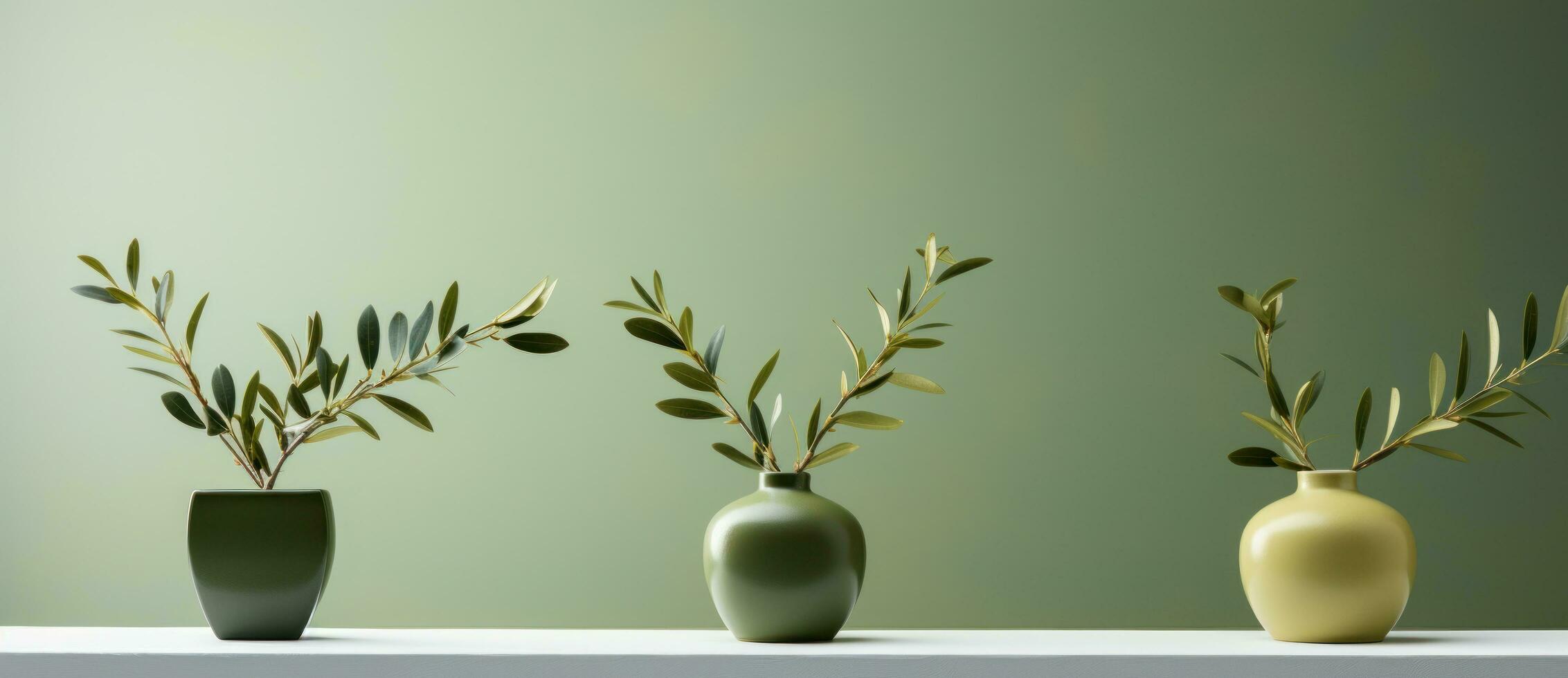 des vases avec olive branche sur minimaliste Contexte photo