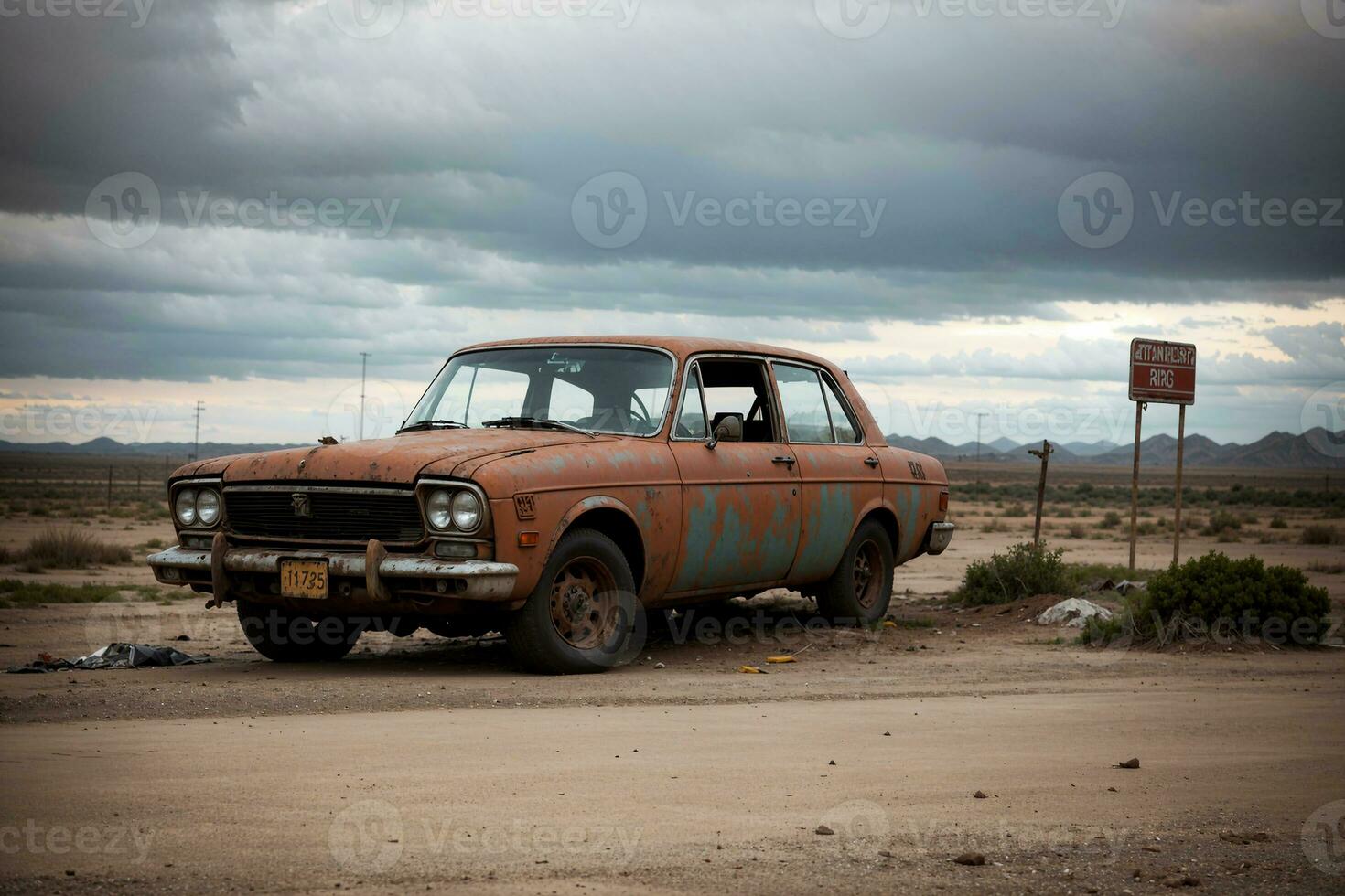 réaliste photo de déserté vieux cassé rétro ancien voiture