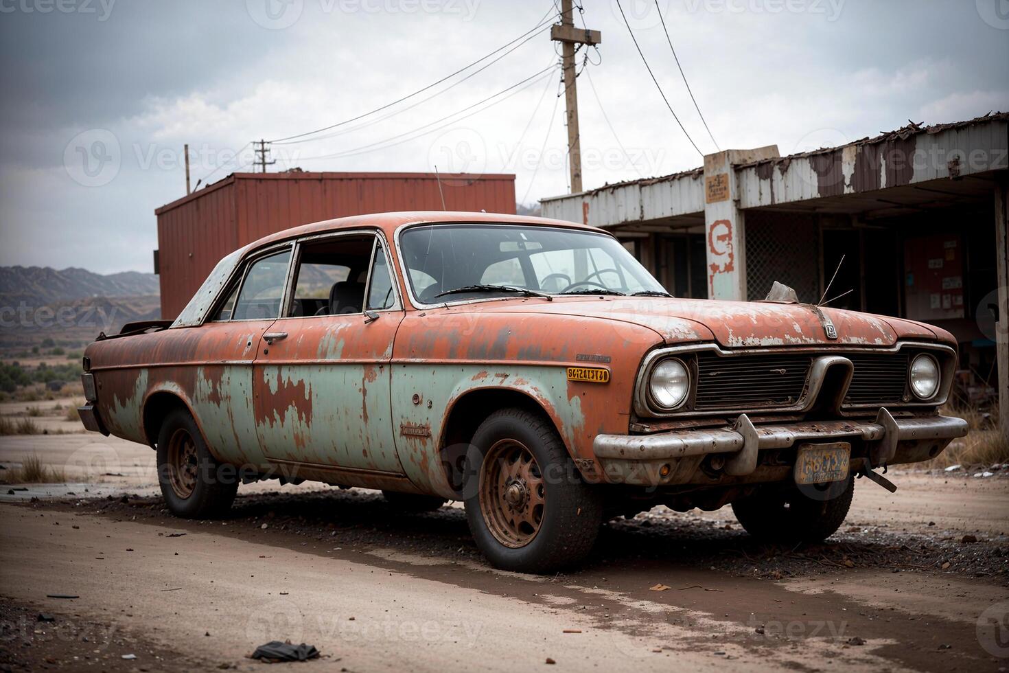 réaliste photo de déserté vieux cassé rétro ancien voiture