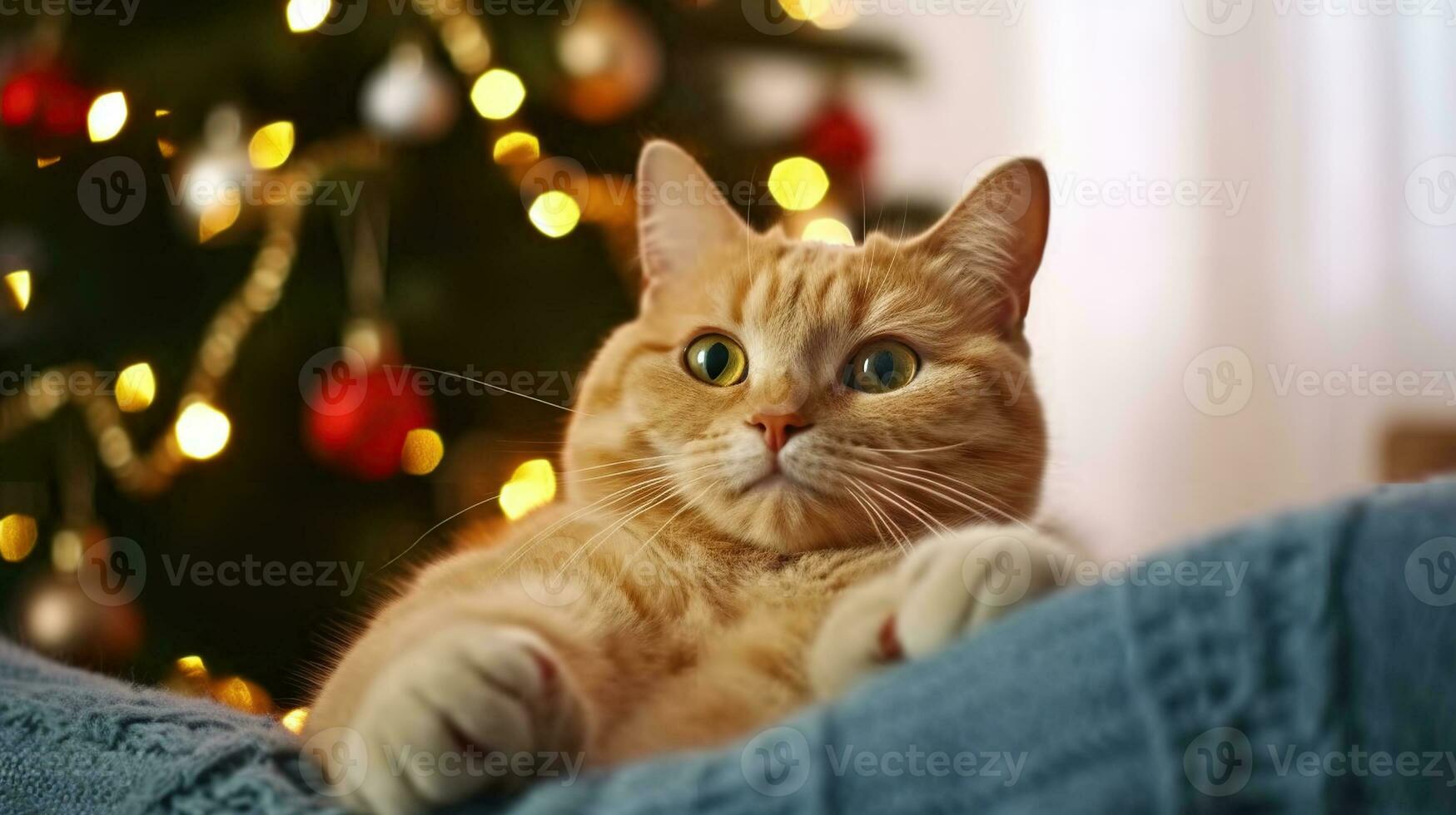 Carrelage Avec Impression, Cadeau, Chat à l'arbre de Noël, British  shorthair