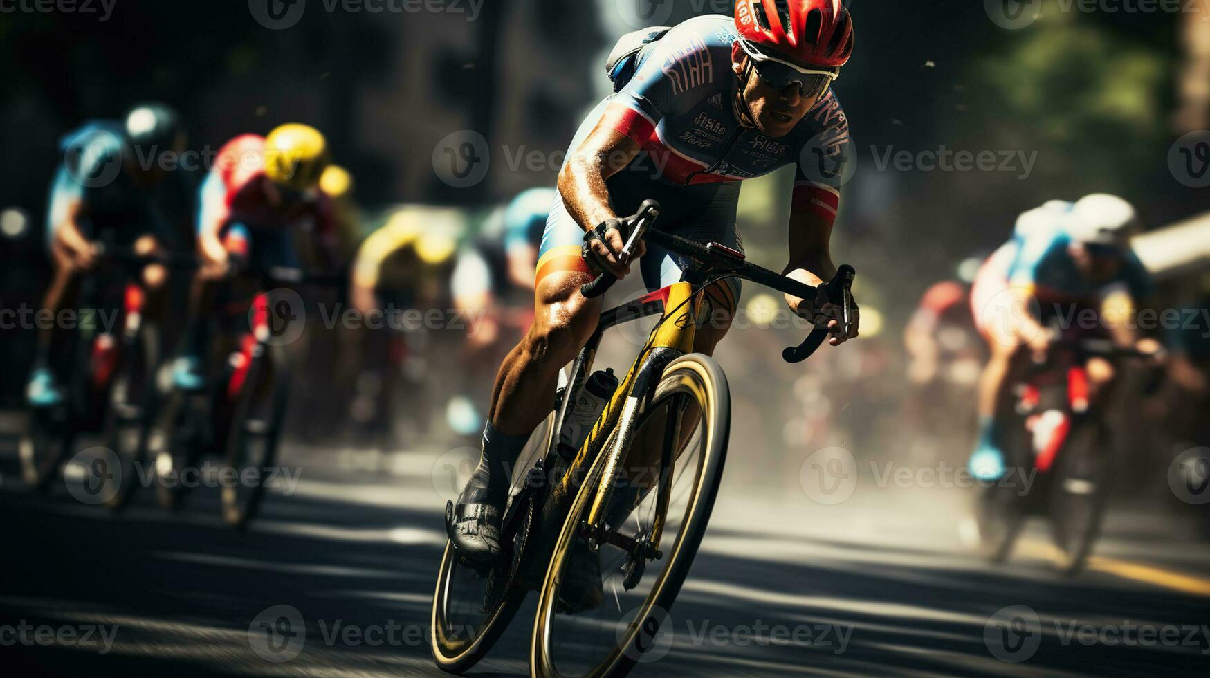 le périple de une professionnel cycliste. génératif ai photo