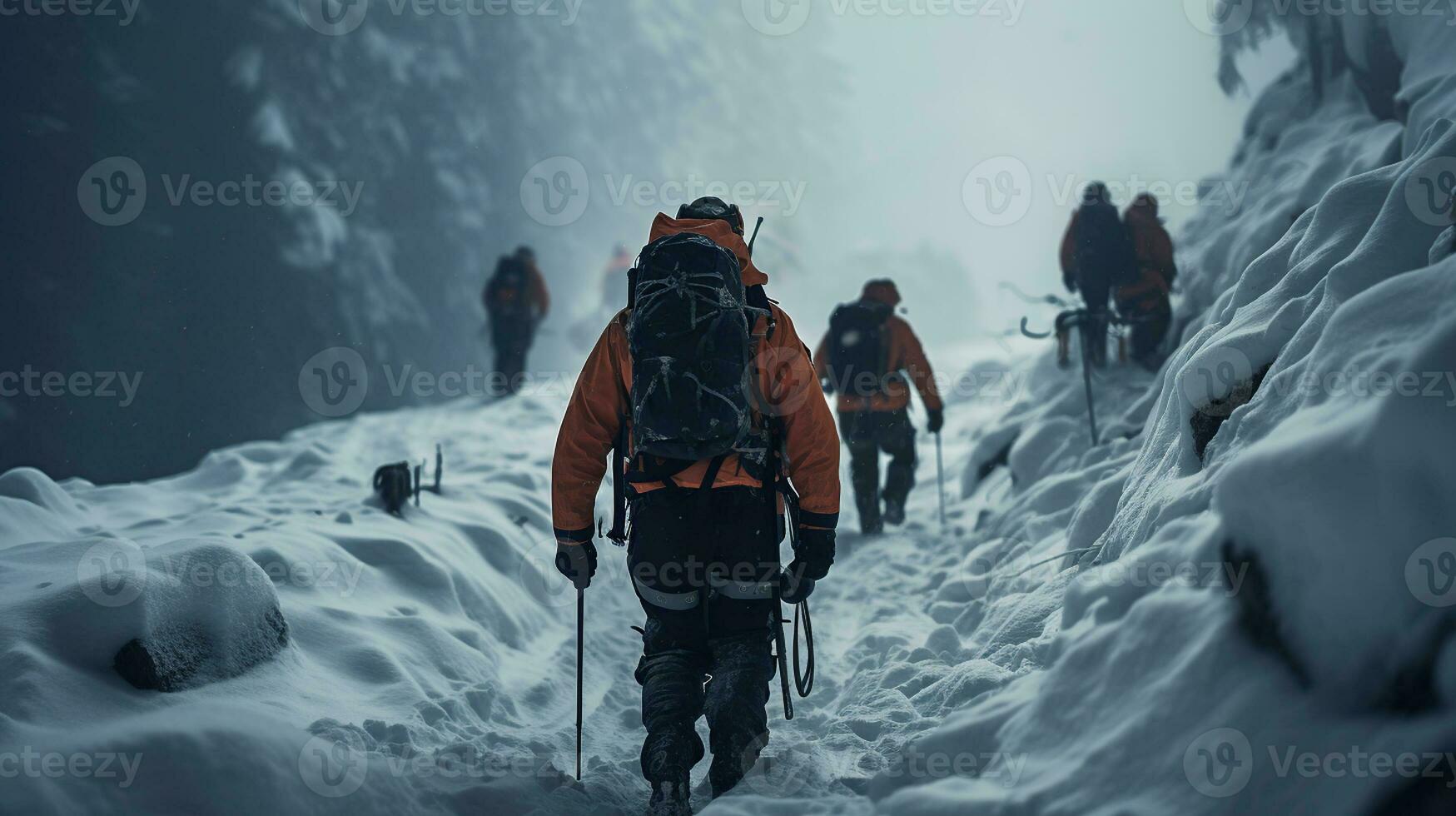 le poignant chercher et porter secours mission dans dans une Tempête De Neige. génératif ai photo