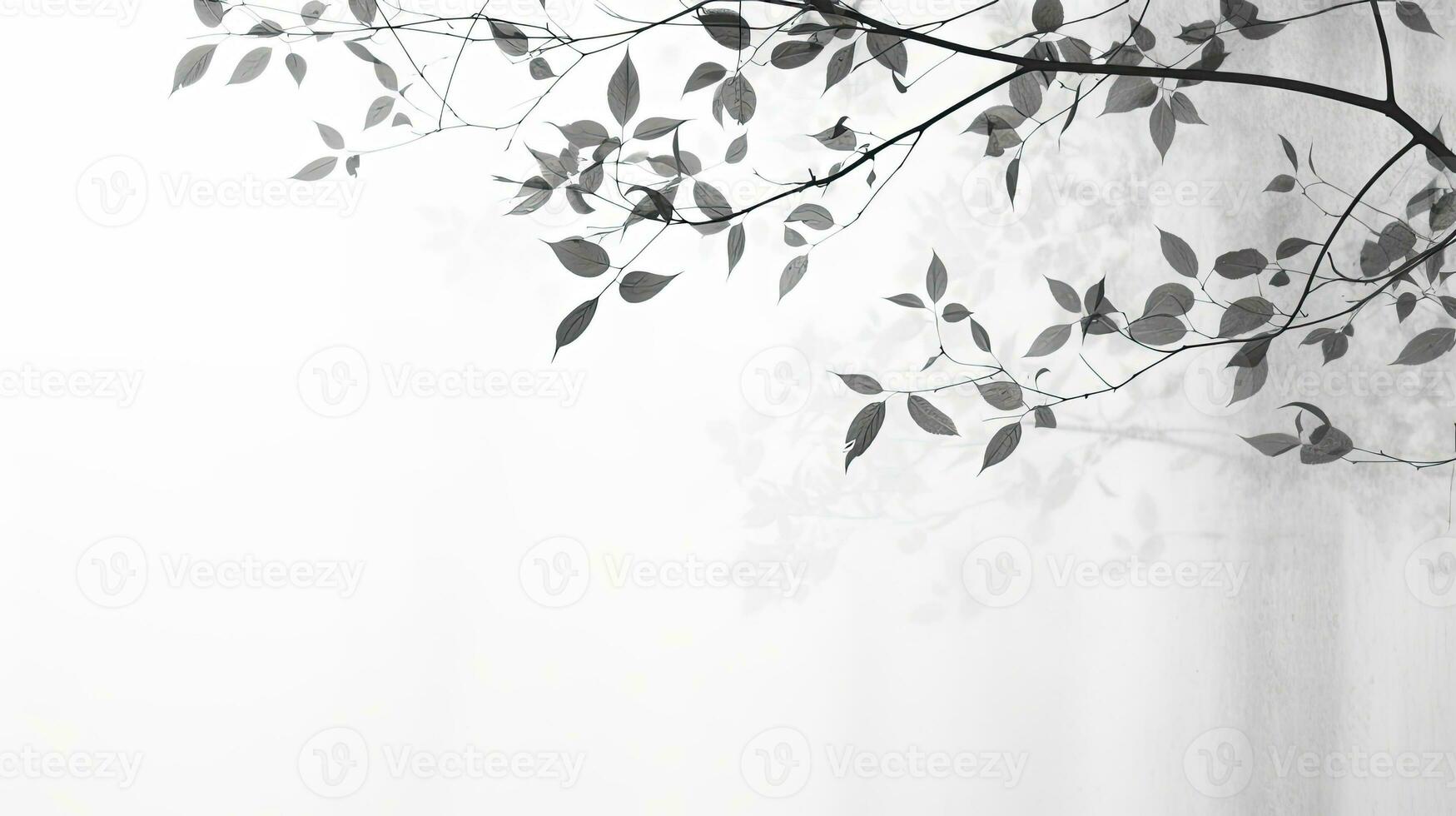 floue gris feuillage reflétant béton des murs sur une blanc surface pour monochrome fonds d'écran photo