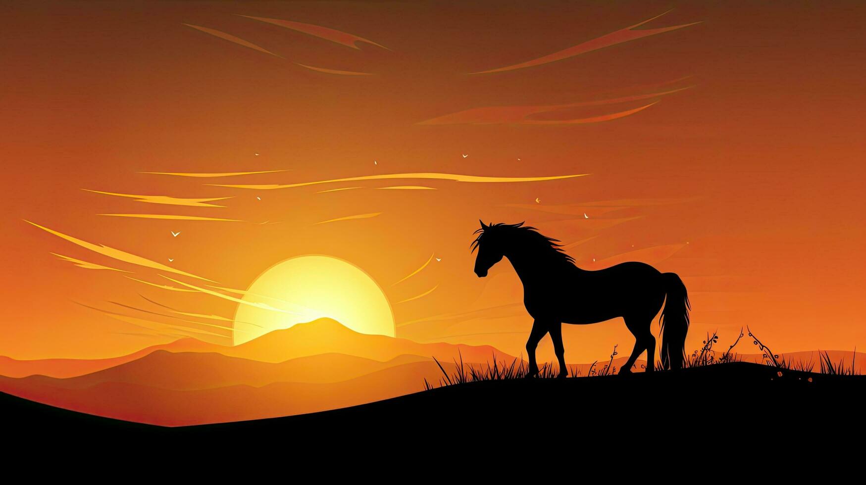 cheval forme sur une colline avec lever du soleil et d'or ciel photo