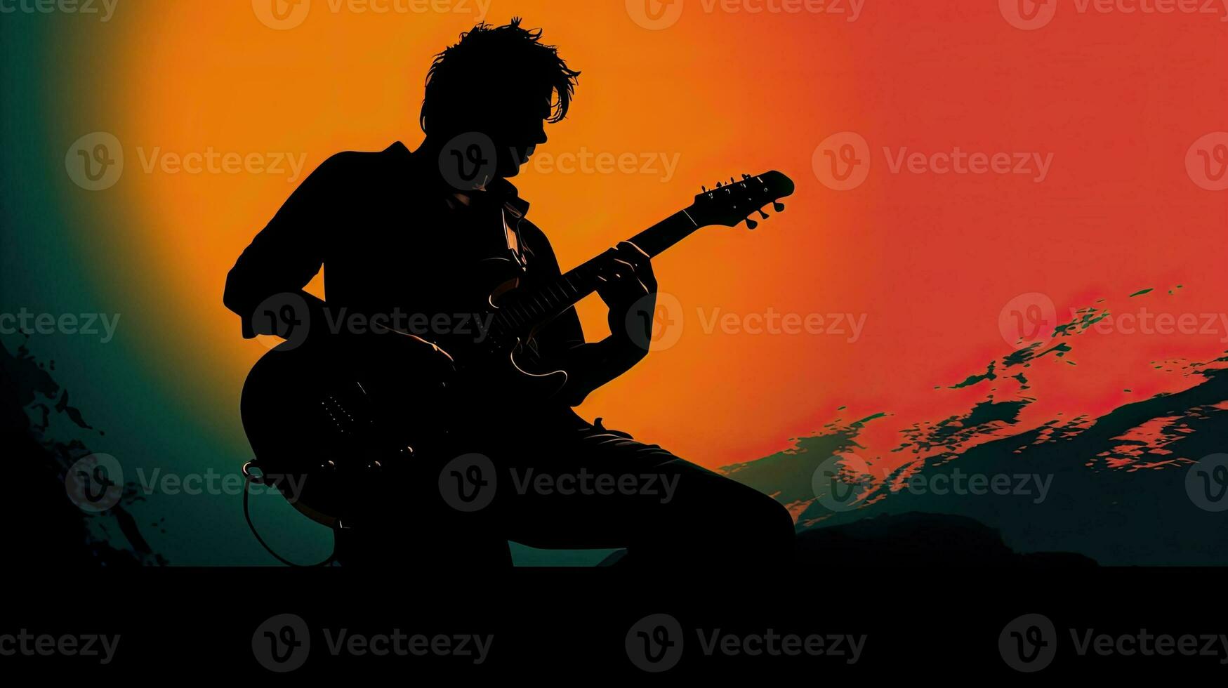 guitare joueur dans silhouette photo