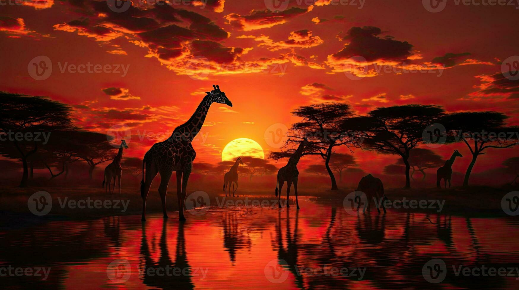 girafes dans Afrique pendant le coucher du soleil photo