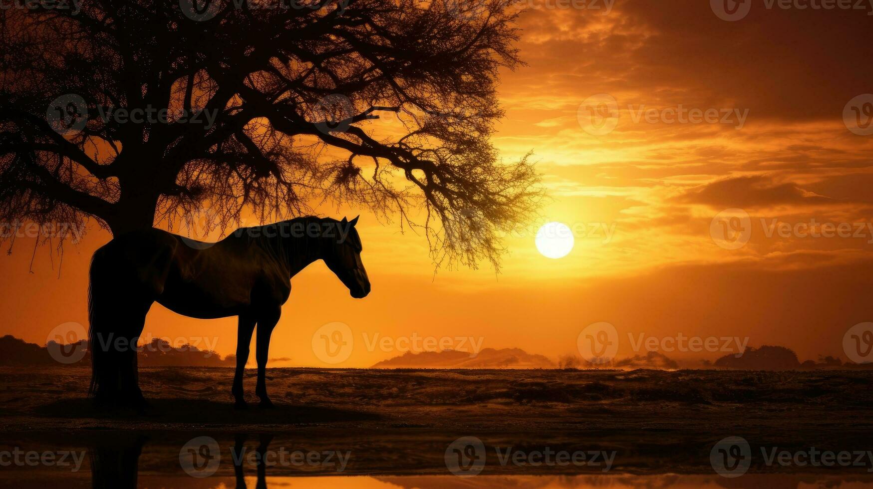 une cheval silhouette pâturage à lever du soleil avec une vibrant toile de fond photo