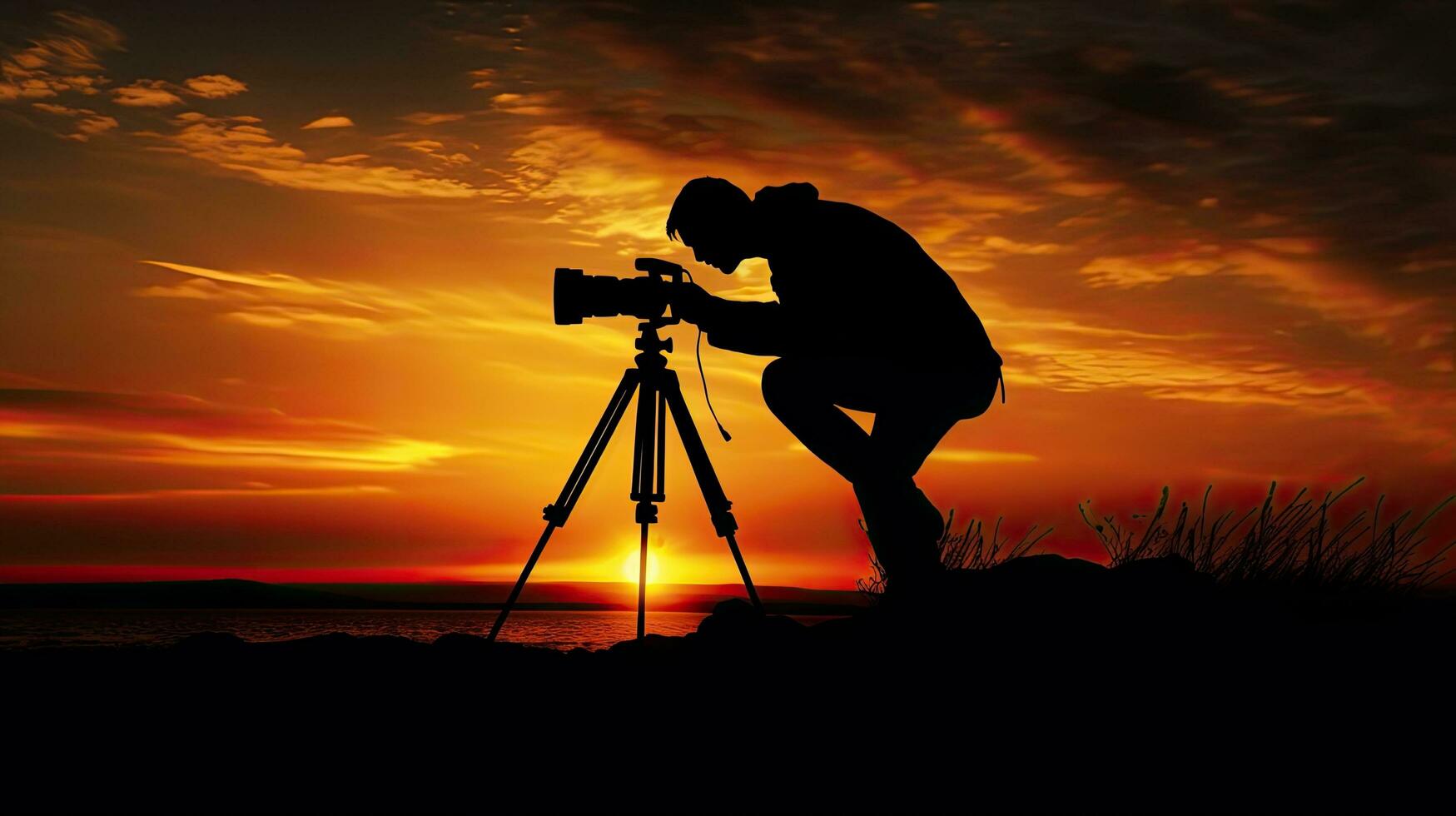 silhouette de photographe à le coucher du soleil capturé dans une photo