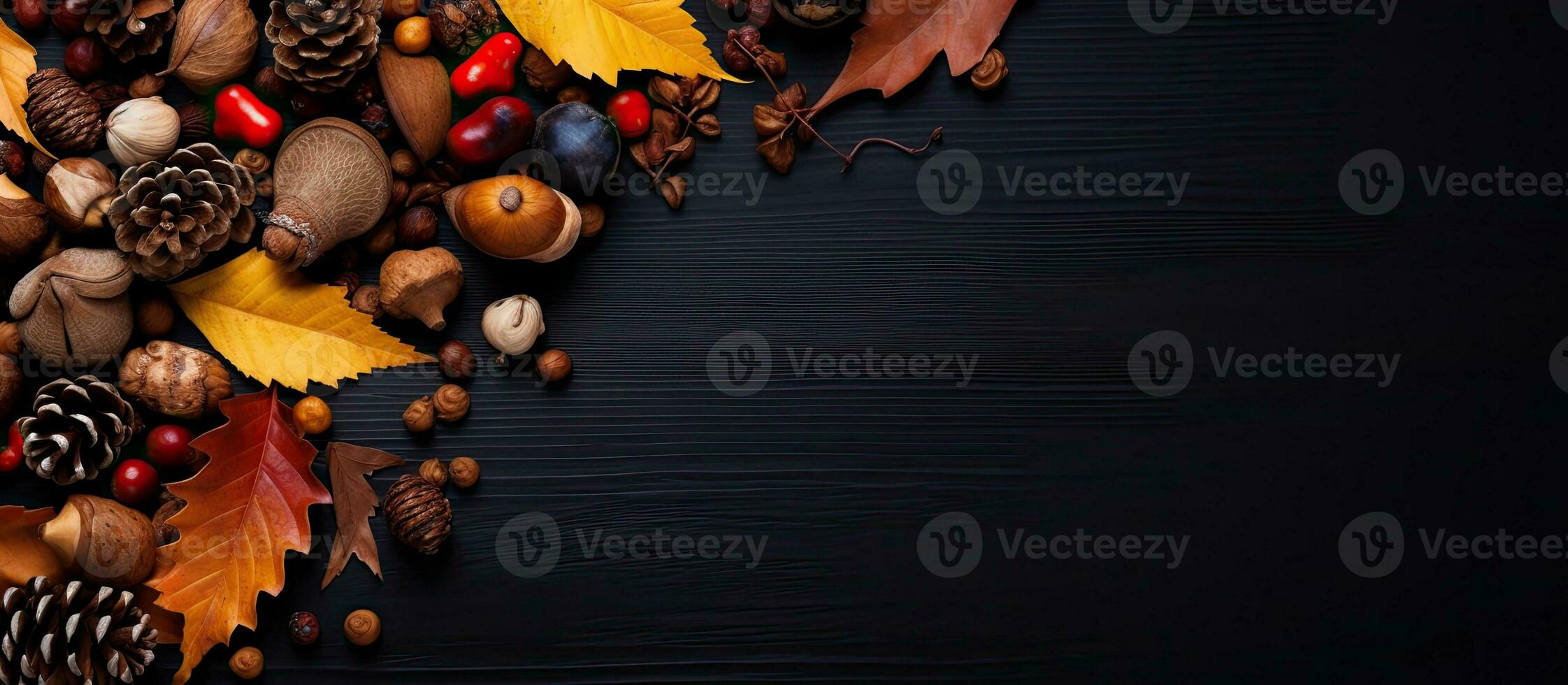aérien vue de l'automne éléments sur rustique bannière Contexte photo