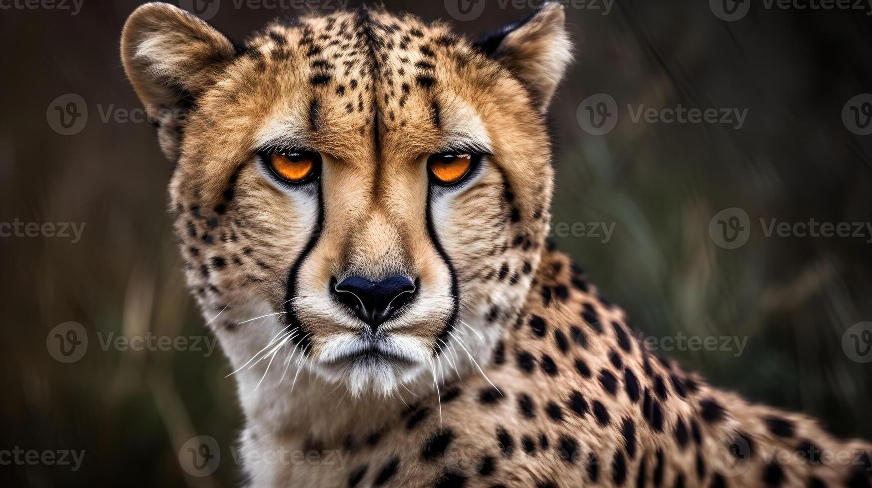 proche en haut portrait féroce carnivore léopard, regard ou à la recherche à le caméra à désert savane Contexte. ai généré photo