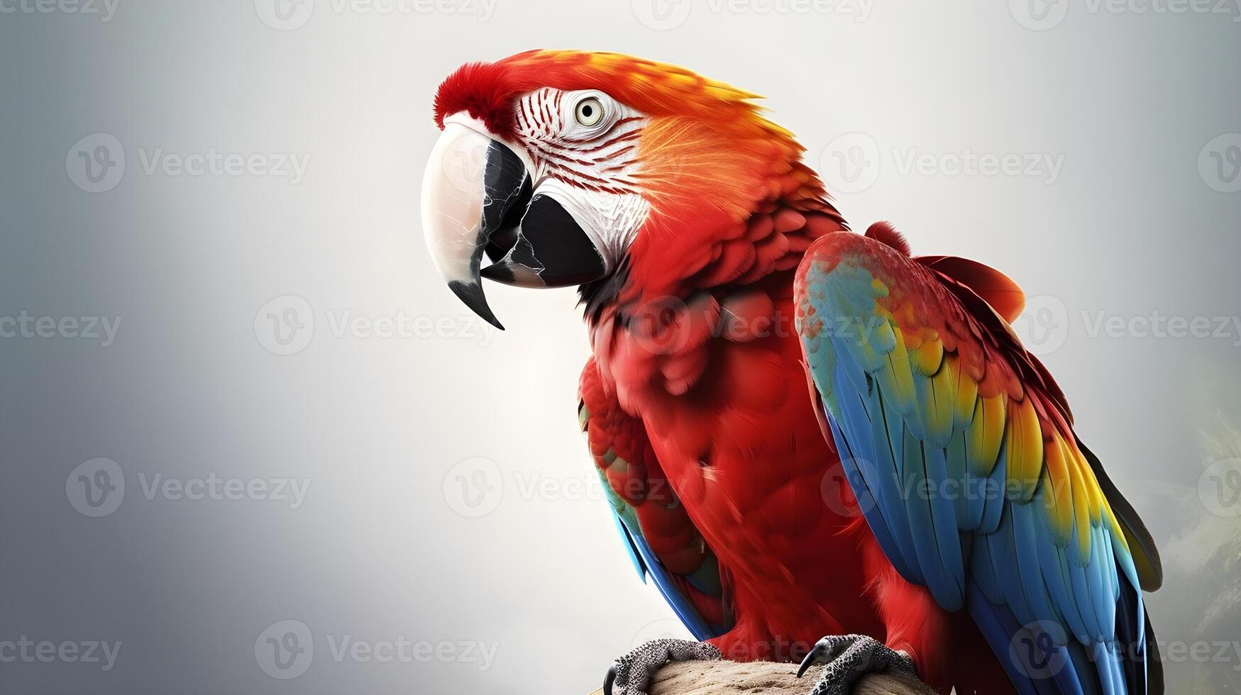 proche en haut portrait coup rouge écarlate ara oiseau isolé sur blanche. ai généré photo