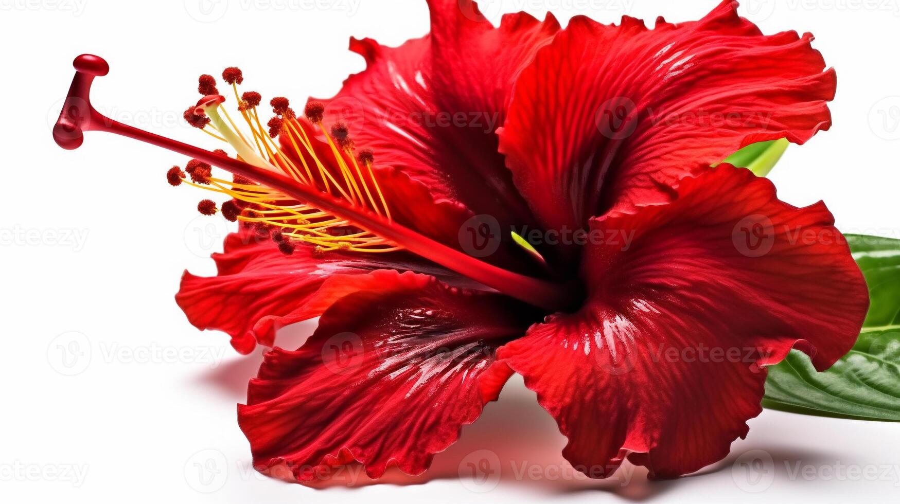 macro coup proche en haut fleur de rouge hibiscus rosa-sinensis ou cireur de chaussures plante isolé sur blanc Contexte. ai généré photo