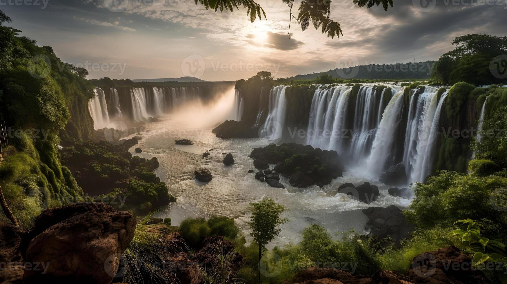 la nature beauté luxuriant forêt, écoulement eau, majestueux cascade. parfait Voyage destination. ai généré photo