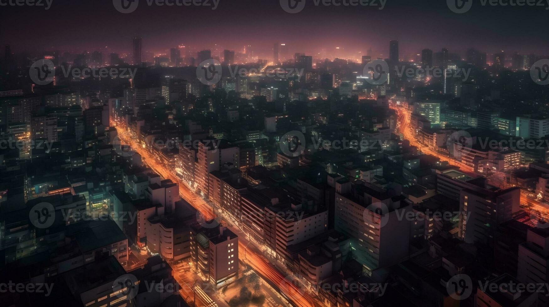 vibrant Urbain horizon et captivant paysage urbain illuminé à nuit. ai généré photo